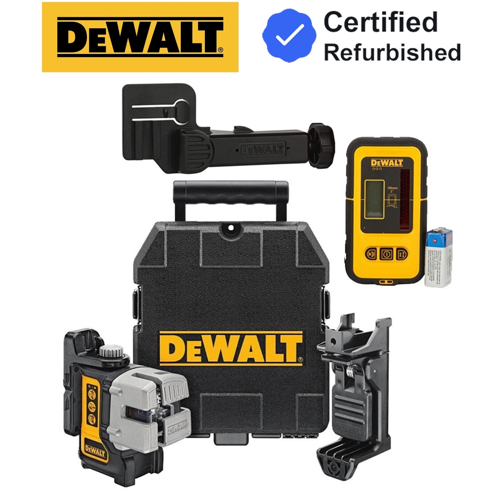 DeWalt DW089KD 3 Way Self Levelling Multi Line Laser + Bracket + Case + Receiver