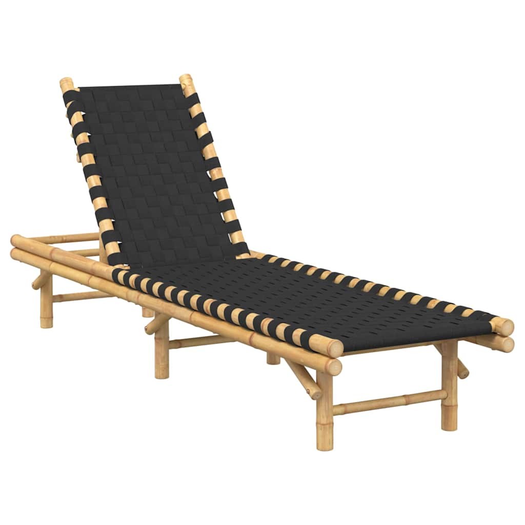 Sun Lounger with Black Woven Webbing 55x200x30 cm Bamboo sunbed vidaXL