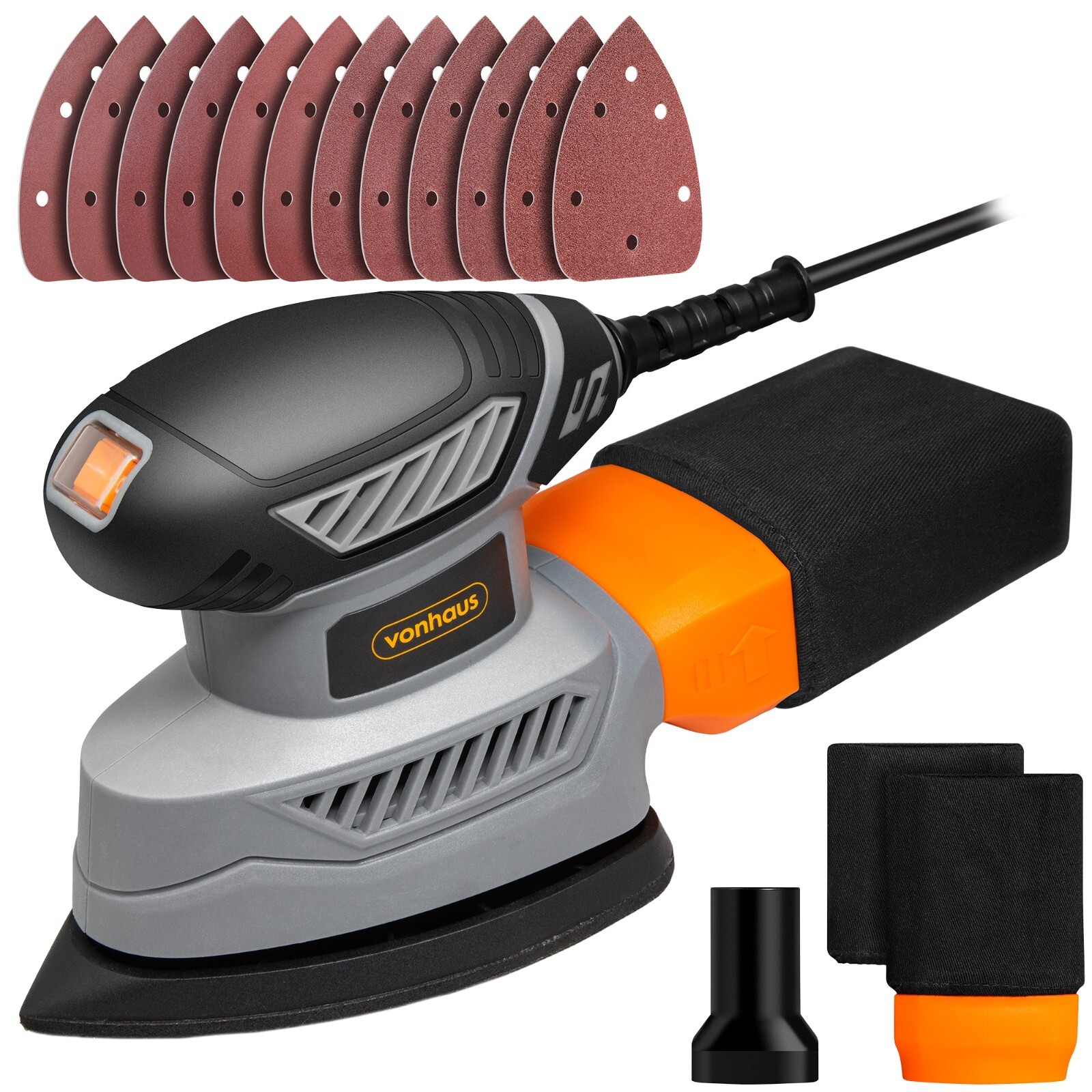 130W Electric Orbital Sander Wood Dust Collector & Ergonomic Handle VonHaus