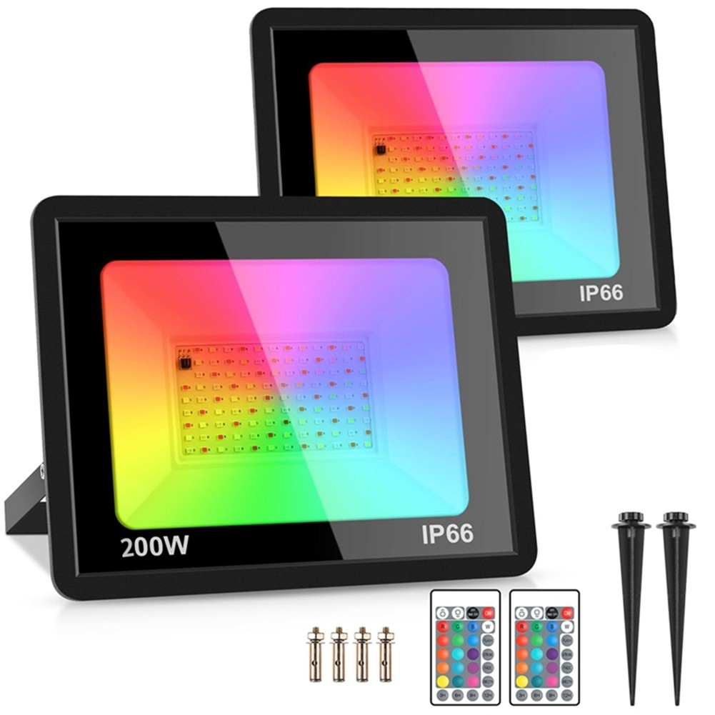 2 Pack 220V RGB LED Flood Lights IP66 Color Changing Floodlight with2274