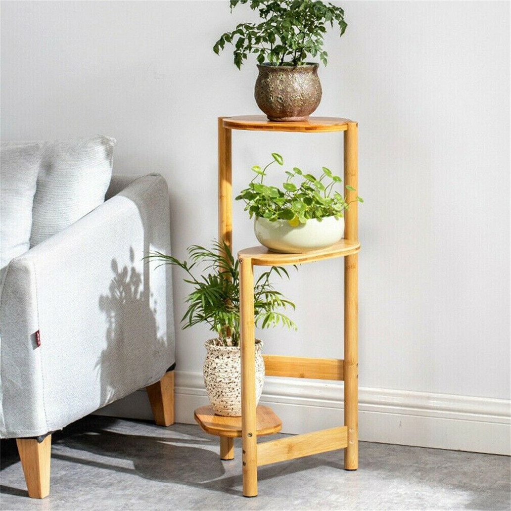 Rustic Art Corner Wooden Plant Stand Ladder Flower Pot Display Rack Thicken Tray