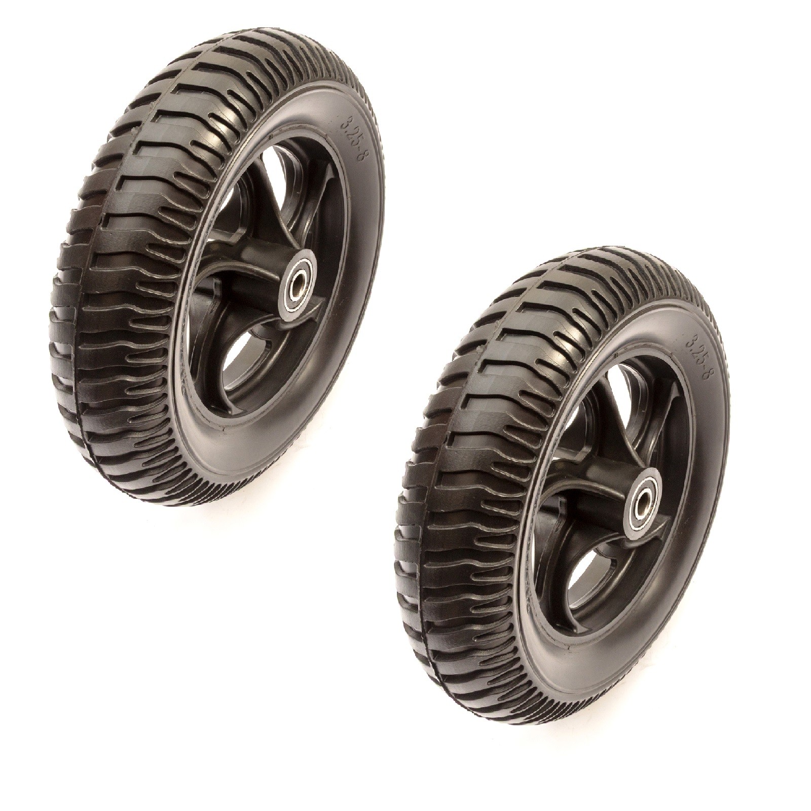 2 PACK PU 14'' Inch Black Puncture Proof 3.25-8 Solid Garden Trailer Wheel