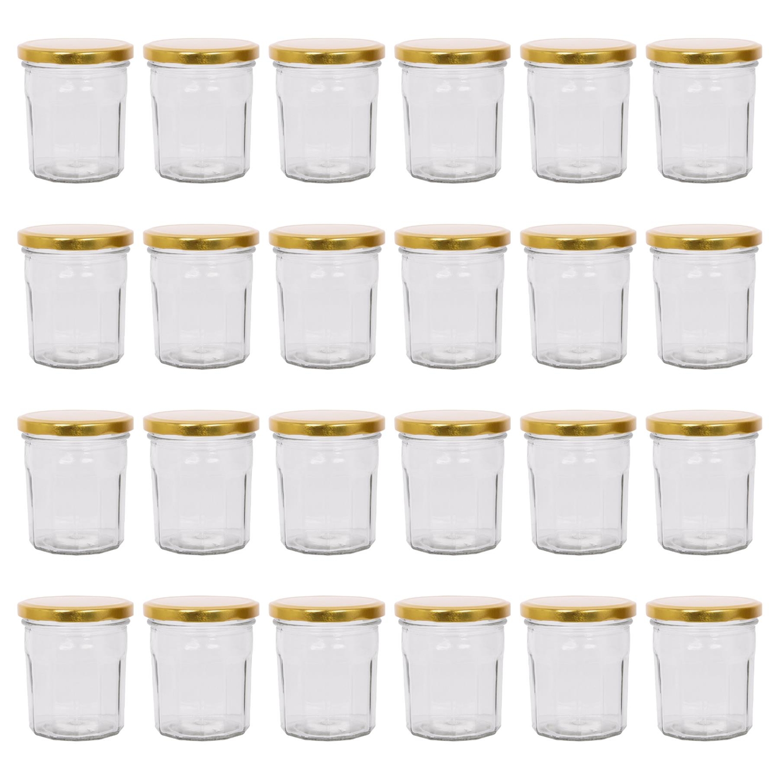 24x 250ml Glass Jam Jars with Gold Lids Chutney Preserve Honey Pickle Storage