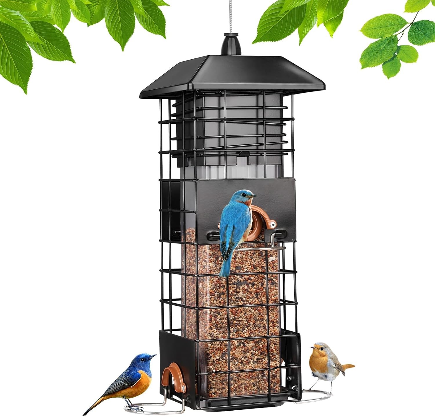 Squirrel Proof Bird Feeder, Metal Bird Feeder For Outdoors, 4 Feeding Ports Bir
