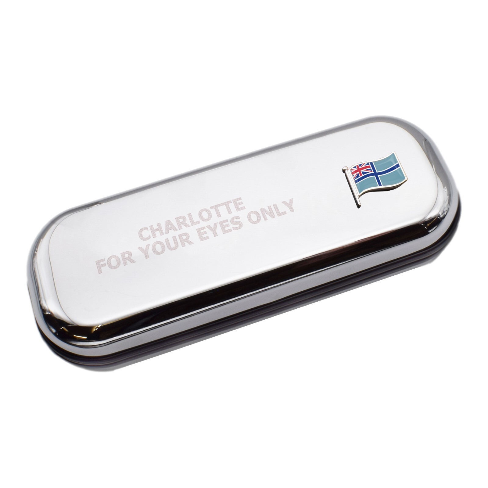 British Civil Air Wave Flag & Engraved With Message Chromed Glasses Case Box