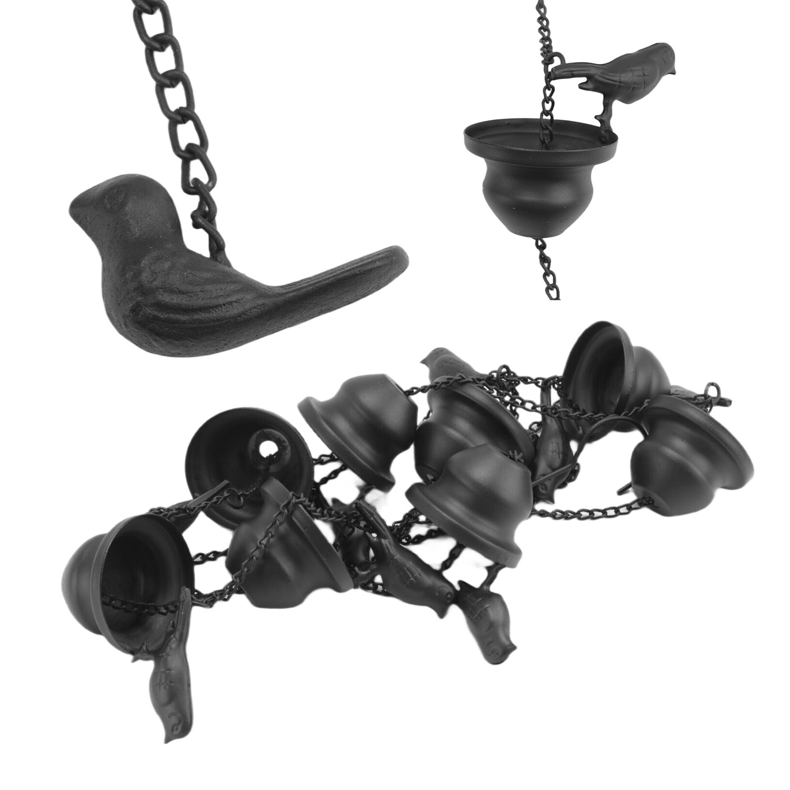 3X(1 Piece Rain Chains 7.8Ft Rain Chimes with Attached Hanger and Birds V3A9)