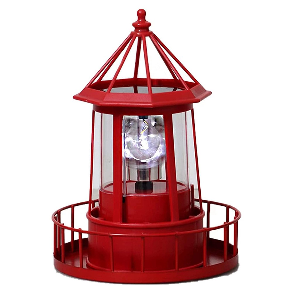 3X(LED Solar Powered Lighthouse, 360 Degree Rotating Lamp Courtyard8125