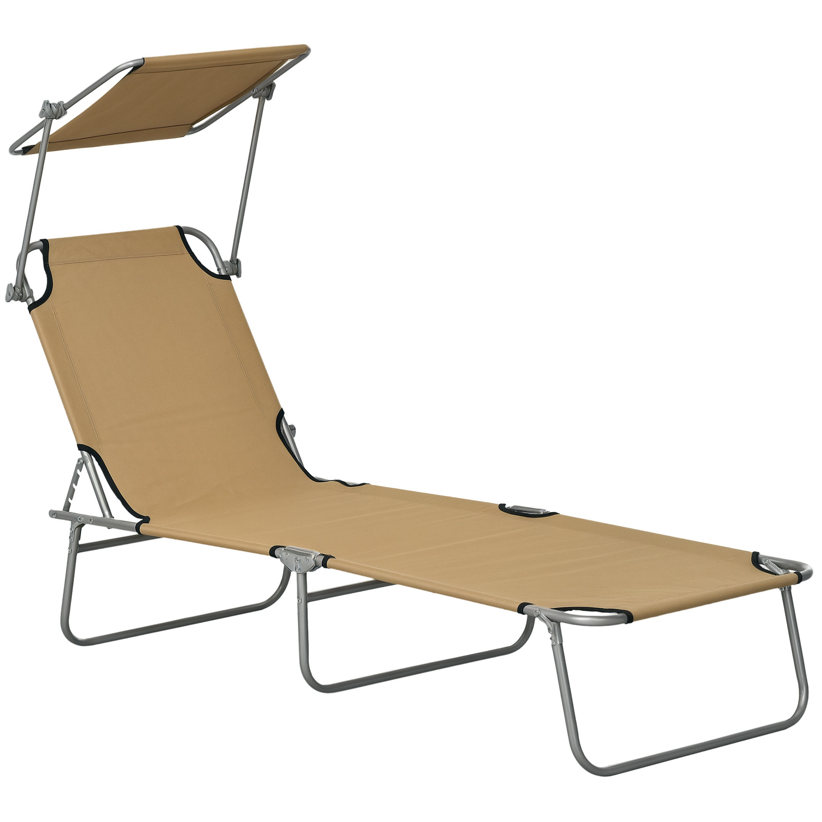 Outsunny Folding Sun Lounger w/ Sunshade Adjustable Backrest Tan