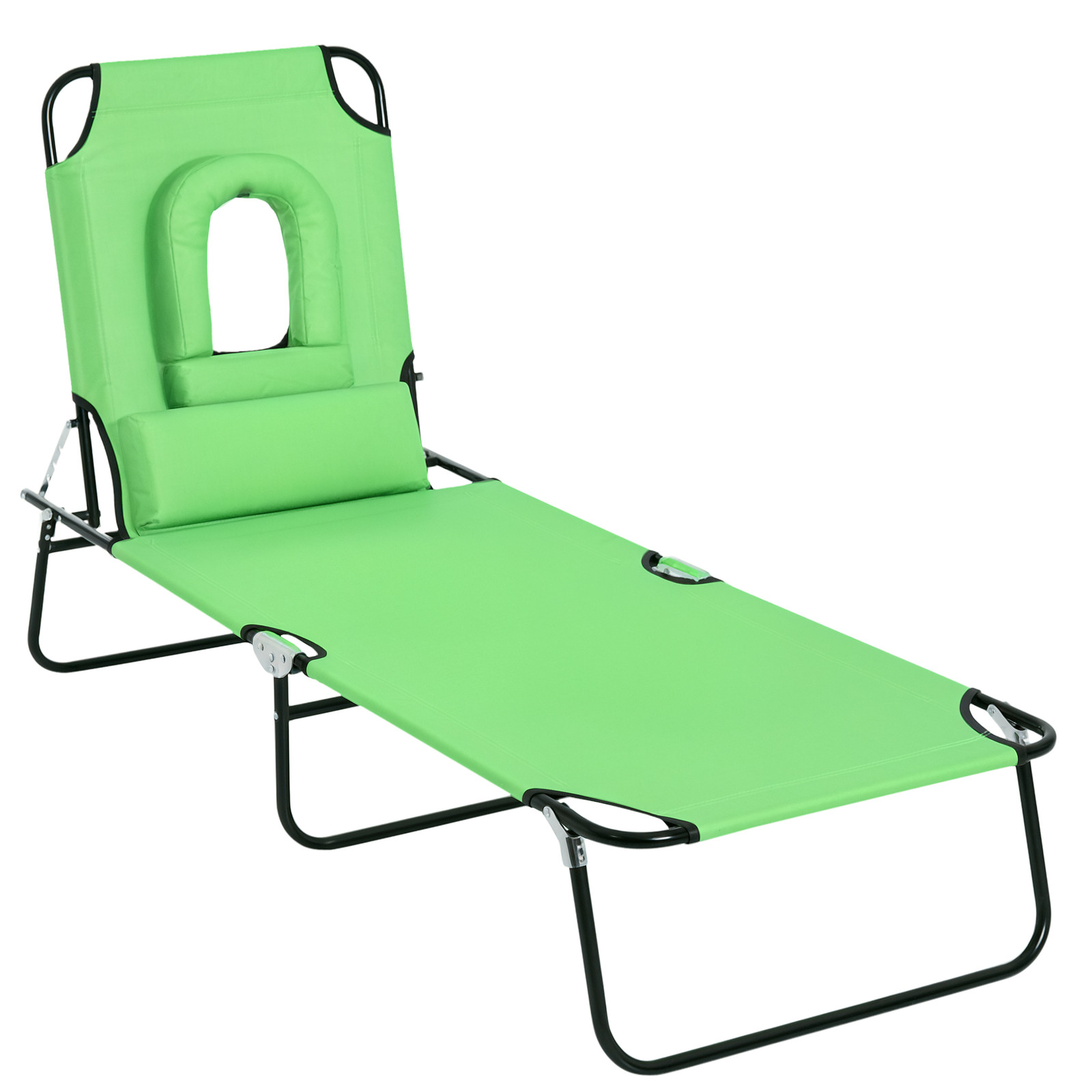 Outsunny Folding Sun Lounger Reclining Chair w/ Pillow Reading Hole Green