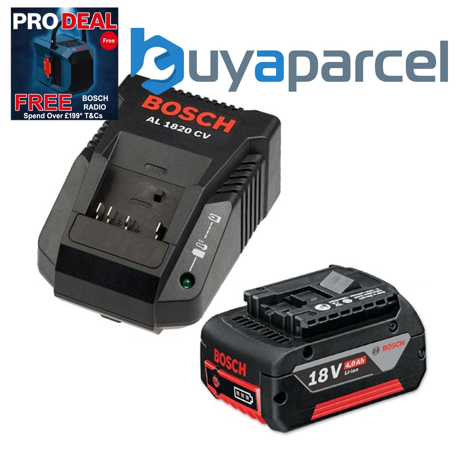 Bosch 18v Battery Starter Set 1 x 4.0Ah Lithium Battery + AL1820 Charger