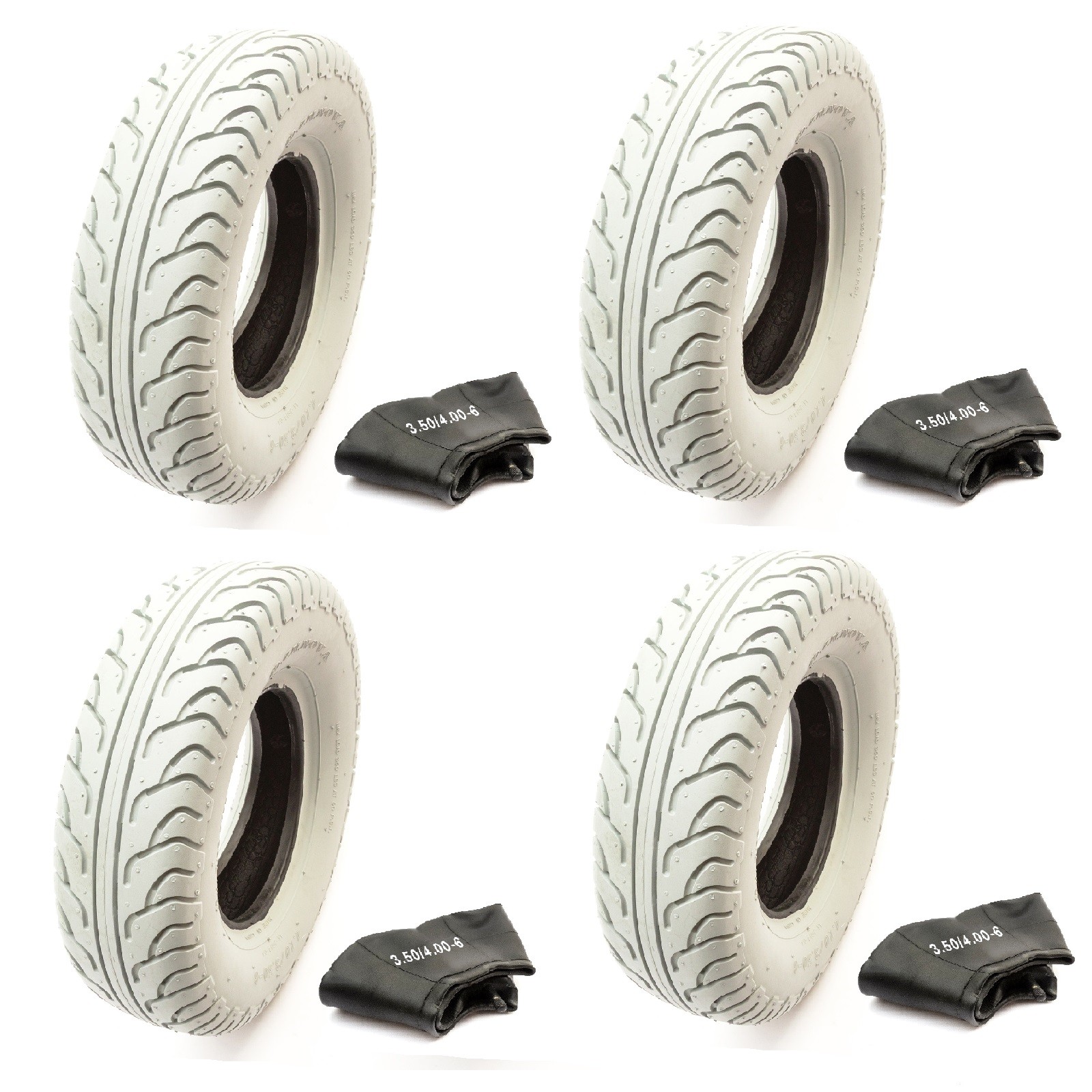 4x Tyre & Tube 12 Inch Mobility Scooter 4.10/3.50-6 Scallop Tread Wheel 4 Ply