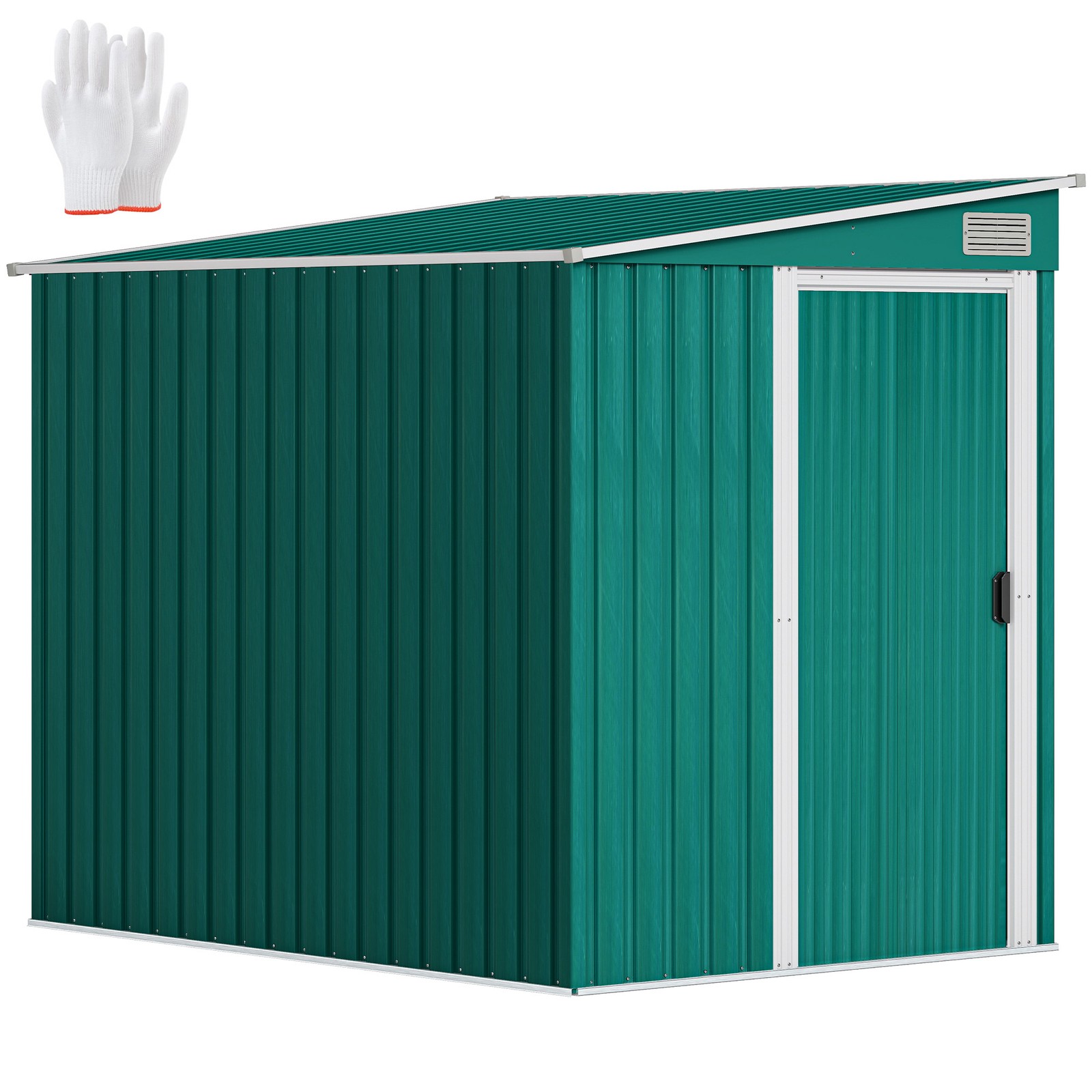 Outsunny 7 x 5FT Garden Shed w/ Foundation Lean to Metal Tool Shed Green