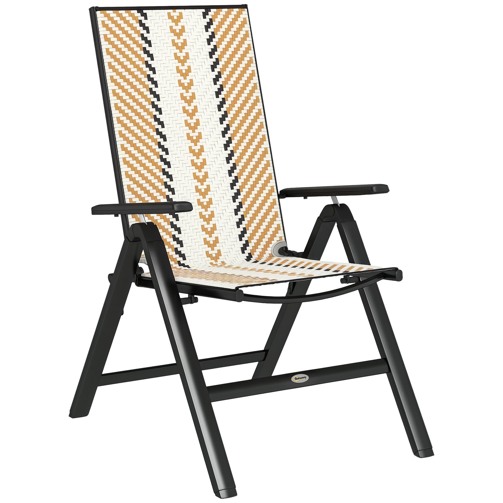 Outsunny Rattan Folding Chair w/ 5-Position Adjustable Backrest, Orange