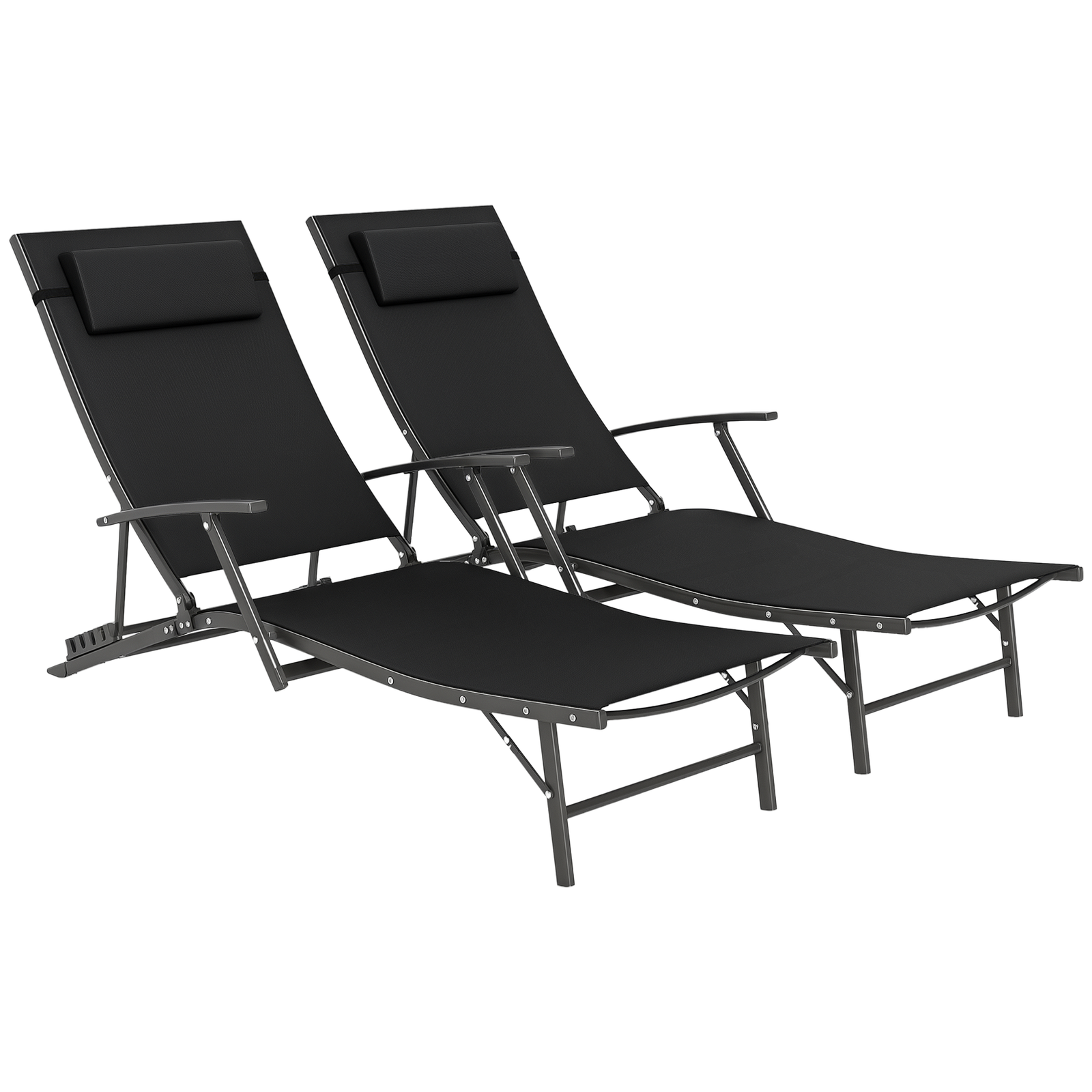 Outsunny Set of 2 Garden Sun Loungers, Folding Chaise Lounge Chairs, Black