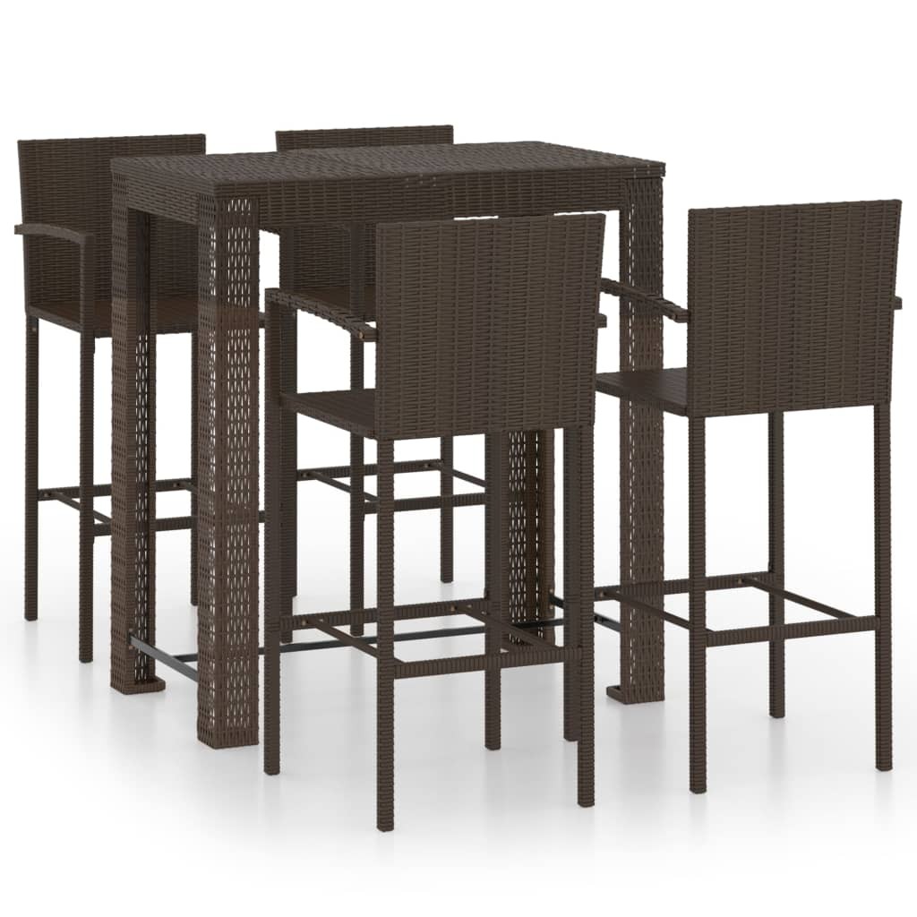 Outdoor Bar Set 5 Piece with Armrest Poly Rattan Brown Garden Furniture vidaXL