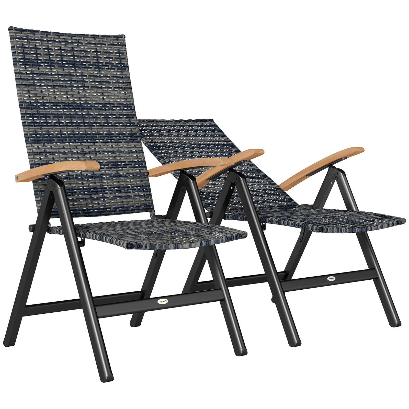 Outsunny Folding Rattan Garden Dining Chairs with Reclining Back, Mixed-grey