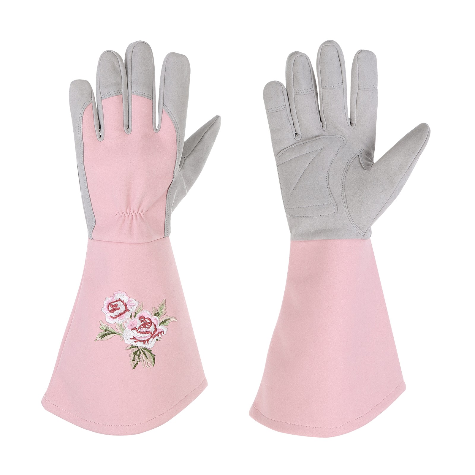 Women Gardening Glove Thorn Proof, Medium Extra Long Leather Glove, Pink