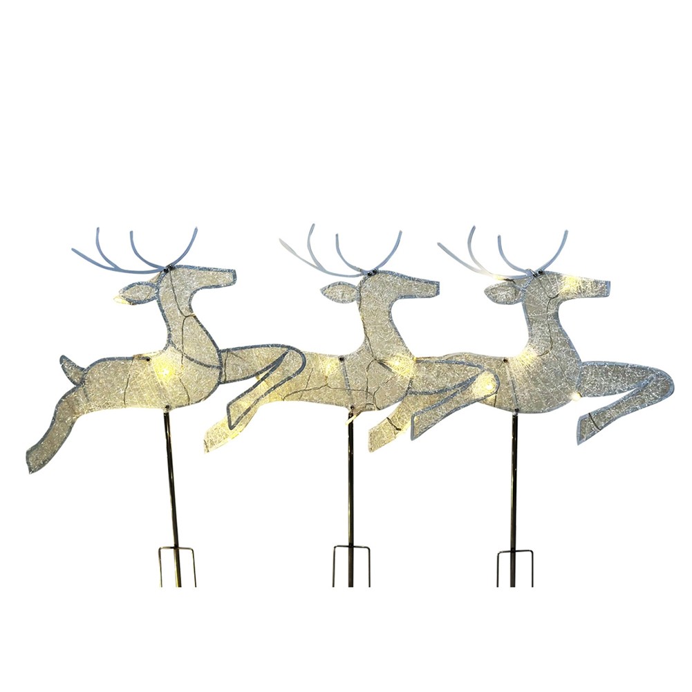 Home Christmas Yard Decoration, Set of 3 Pre-Lit White Reindeer with White9026