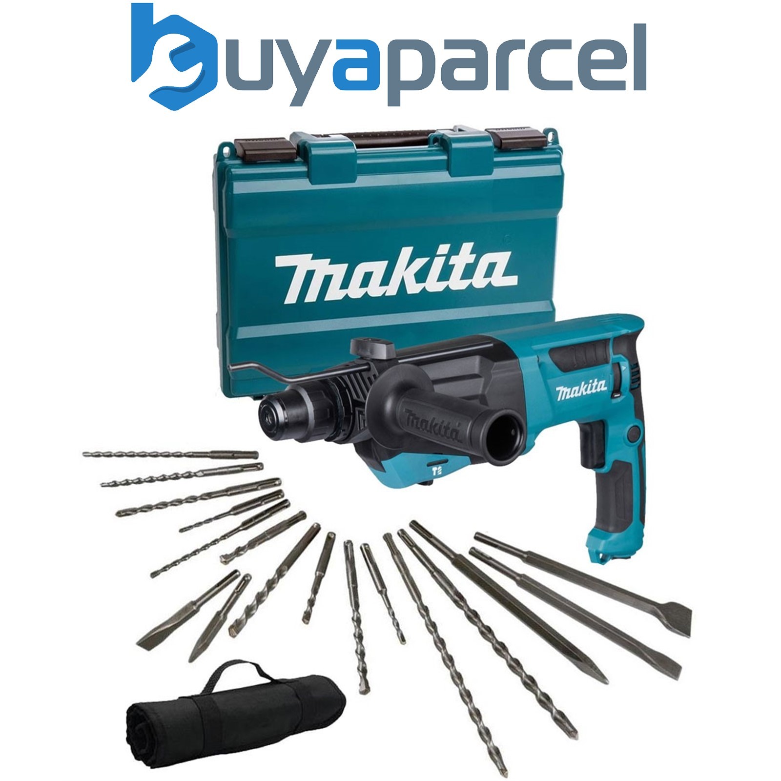 Makita HR2670 110v SDS Plus 3 Mode Rotary Hammer Drill + 17 Piece Bit Set Point