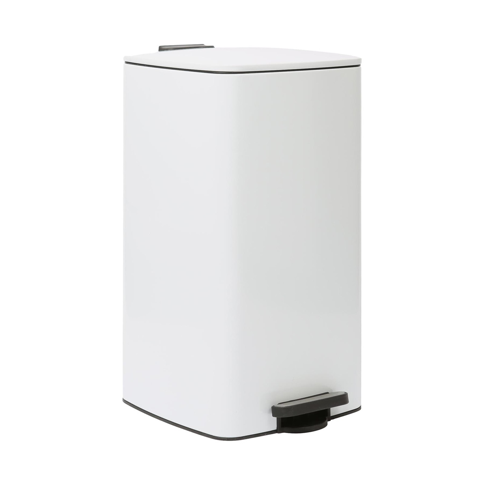1x 30L Square Stainless Steel Kitchen Pedal Bin White Rubbish Waste Dustbin