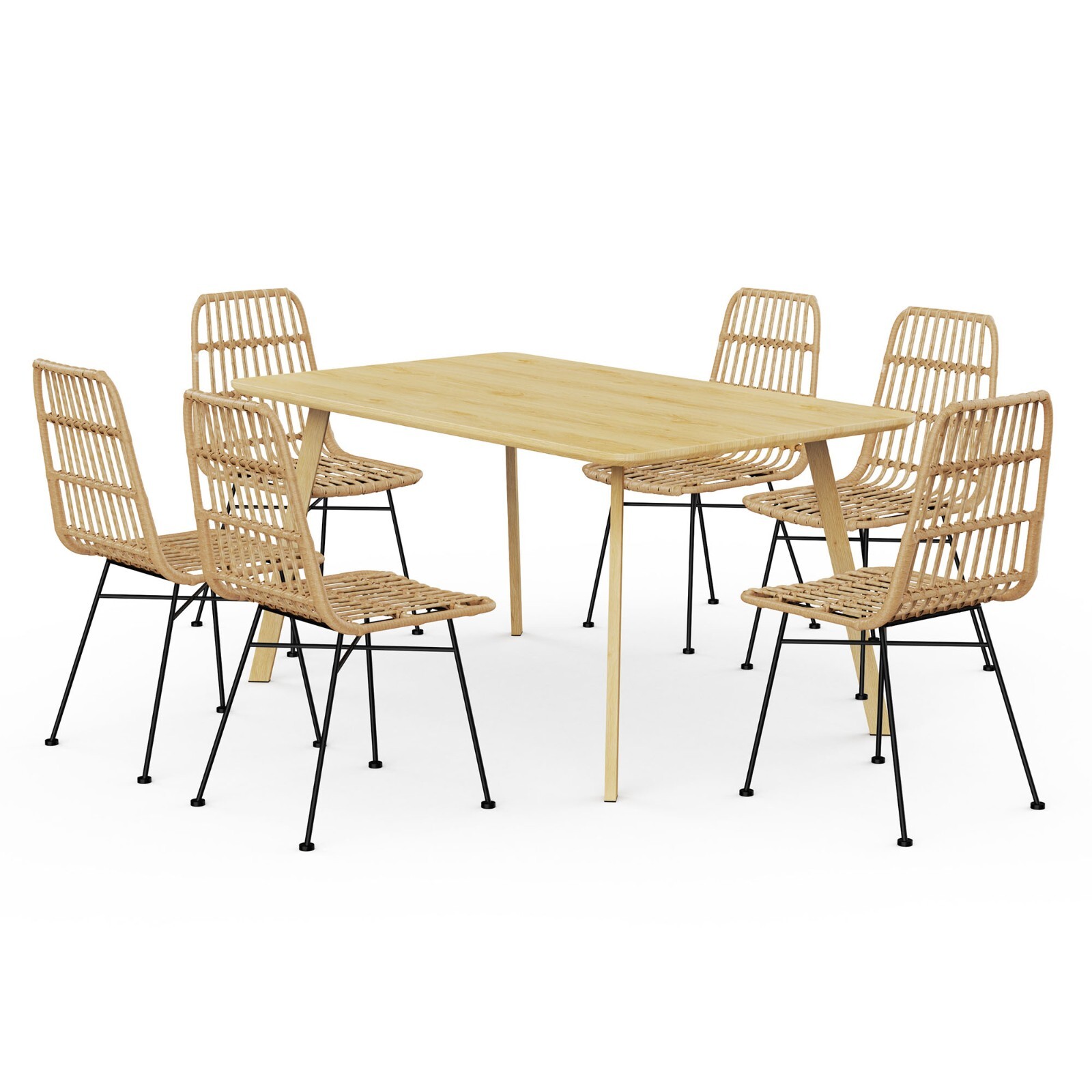 Dining Table & Chairs Set | Wood Effect Table with 6 Dining Chairs | VonHaus