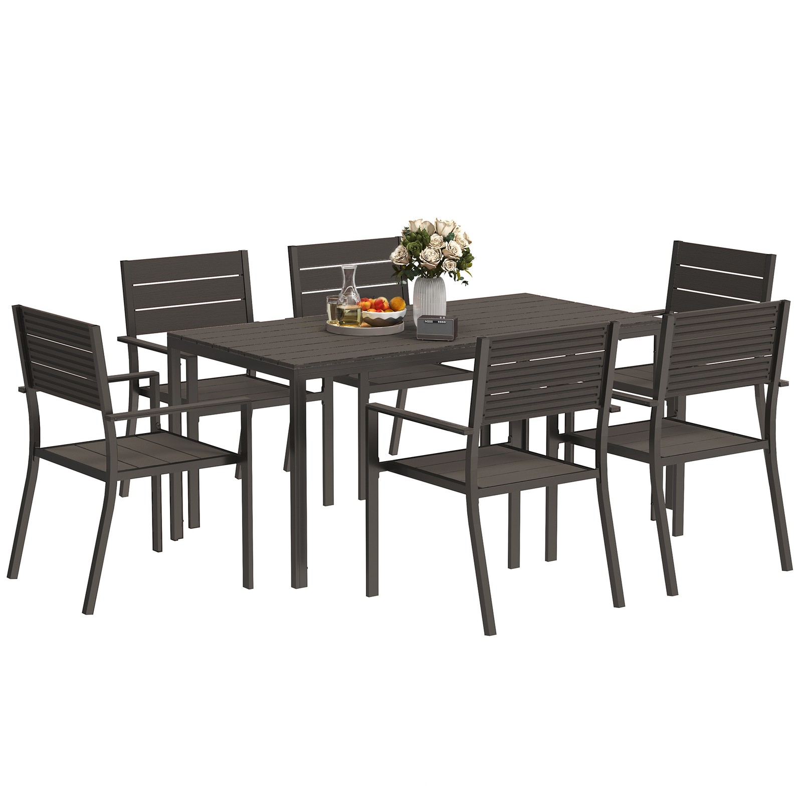 Outsunny 7 Piece Garden Furniture Set with Table and 6 Stackable Chairs