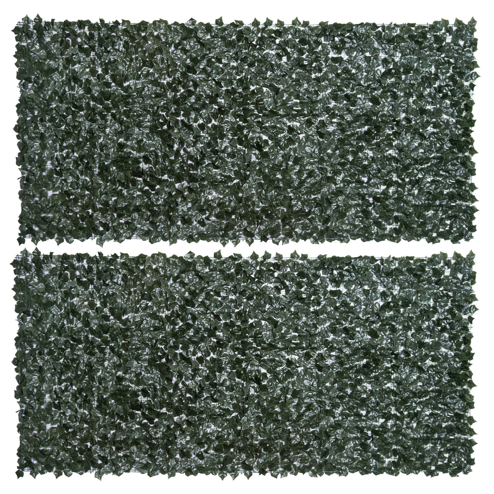 Outsunny Set of 2 Artificial Leaf Hedge Screen Fence Panel, Dark Green, 3x1.5 m