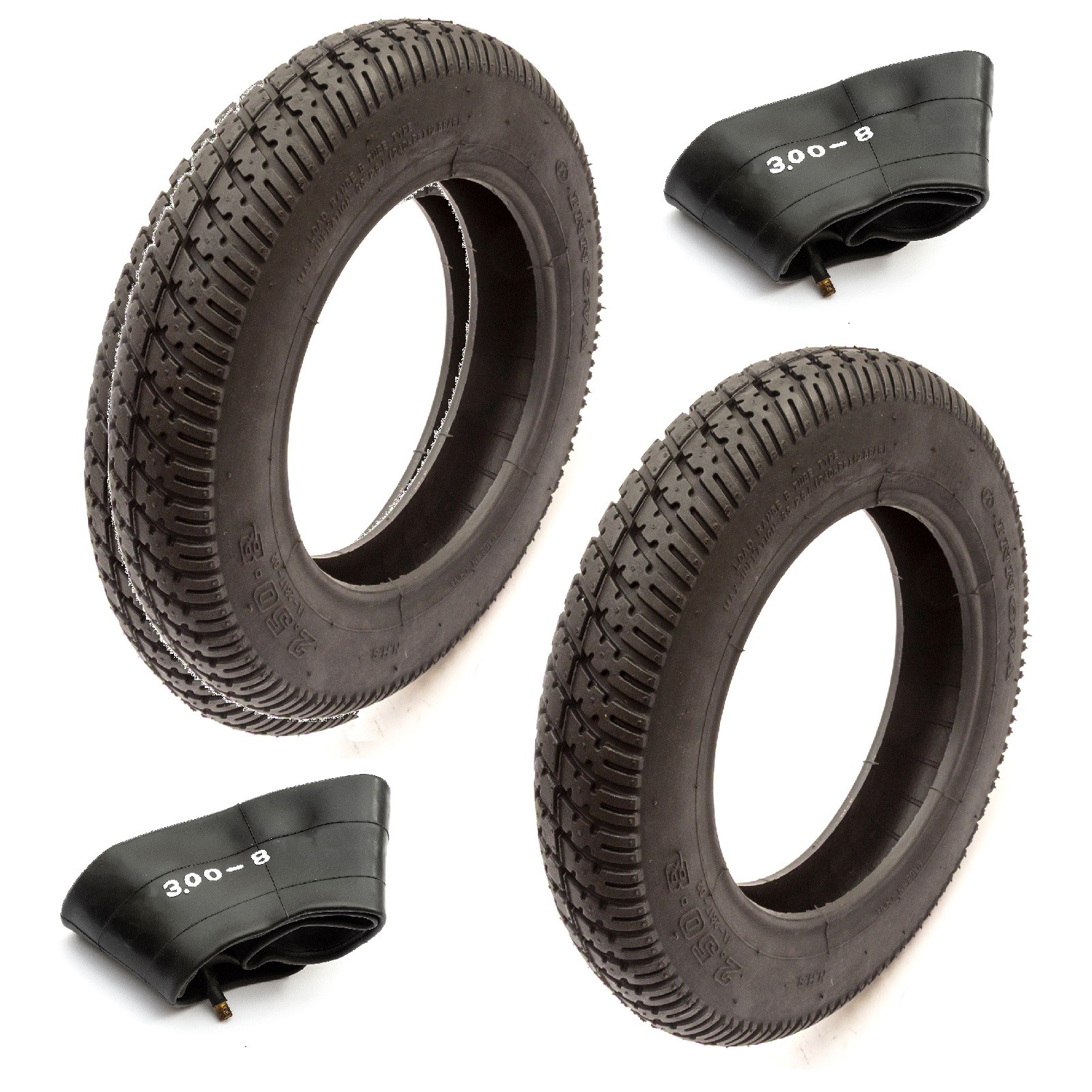 2x Mobility Scooter 14 Inch Tyre & Tube 2.50-8 Black Block Tread Straight Valve