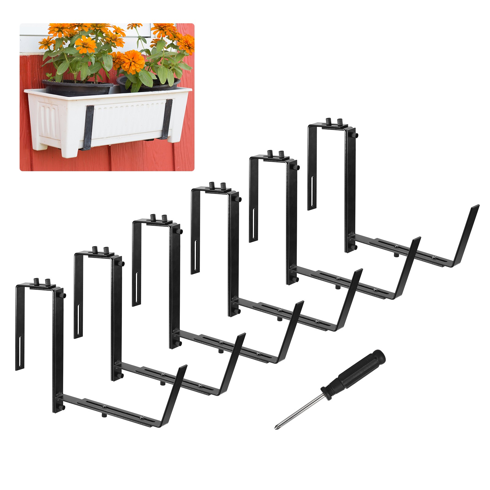 Black Planter Box Brackets, Adjustable Window Planter Box Brackets, (6 PCS)