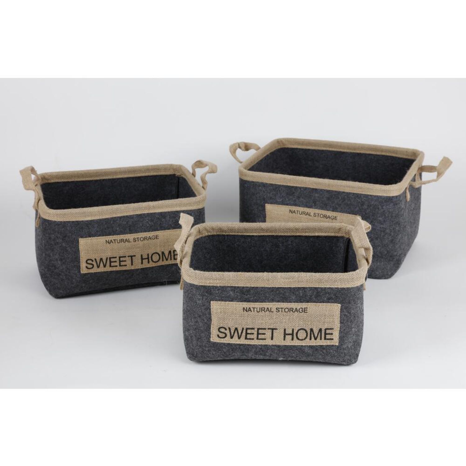 6x Felt Baskets 3-Piece Set Gray Storage Boxes Basket Bags Shelf Organization