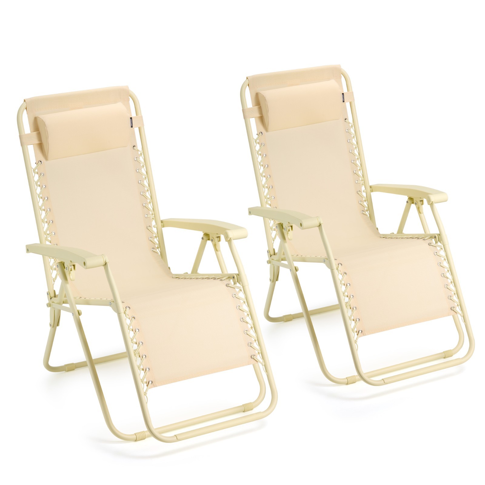 Zero Gravity Chairs Set of 2, Yellow Folding Textilene Sun Loungers, VonHaus