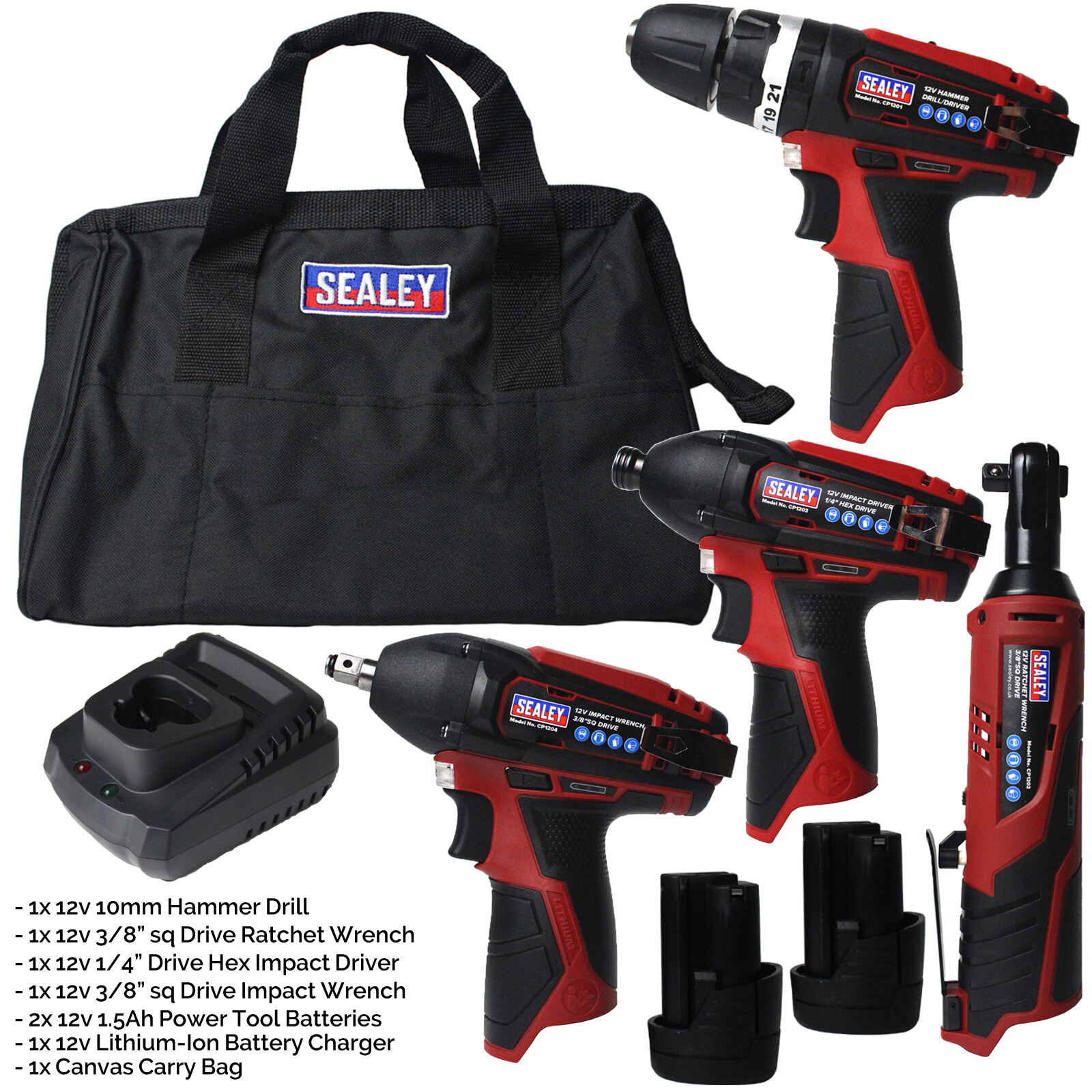 Sealey CP1200COMBO 12v Cordless Power Tool Kit & 2 Batteries Drill, Driver Set