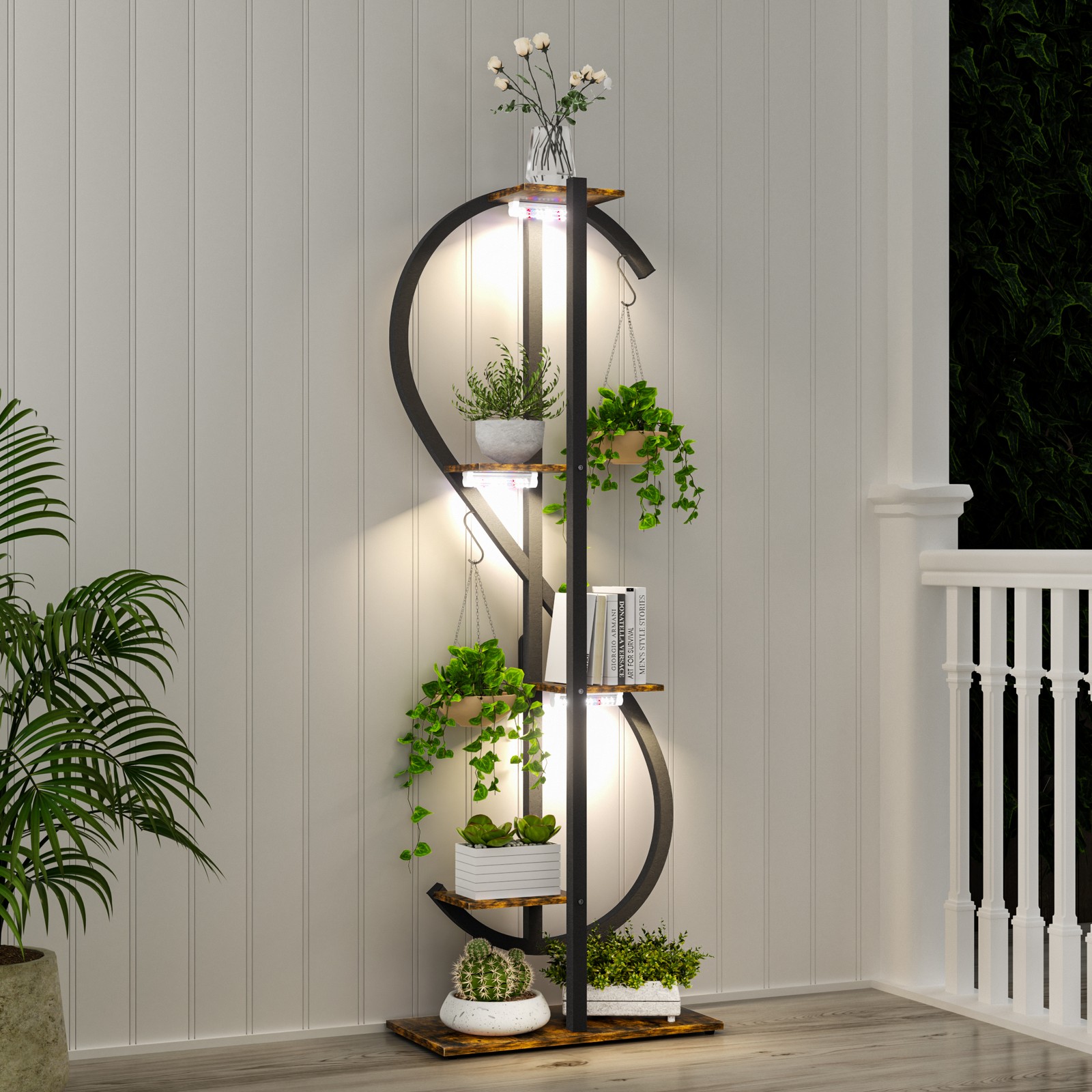 Large Plant Stand with LED Grow Lights Flowers Bonsai Plant Shelf Display Rack