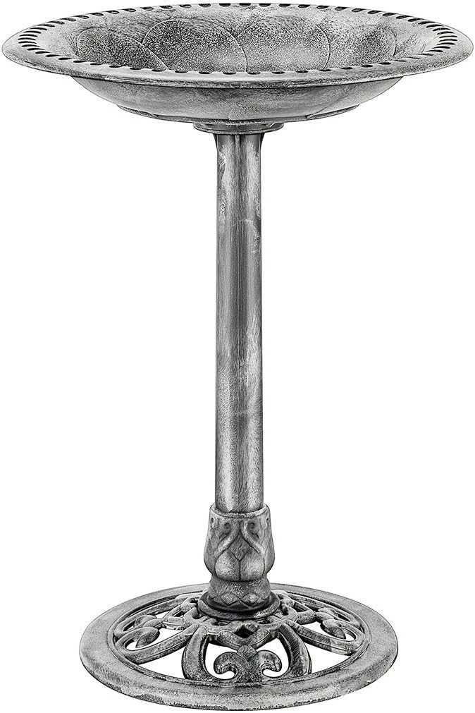 VIVOHOME Plastic Resin Bird Bath for Garden, Round Openwork Pedestal, Polyresin