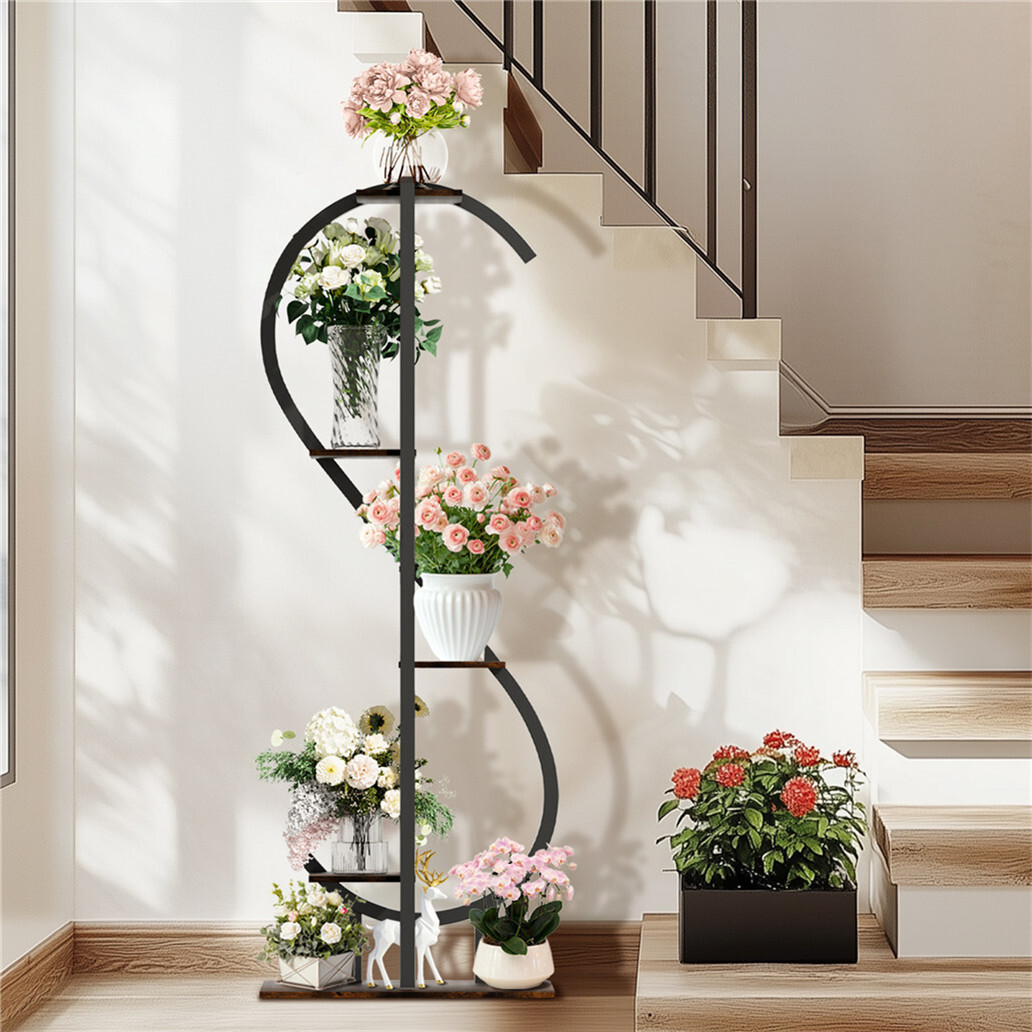 5-Tier Wrought Iron Plant Stand Indoor Multiple Flower Pot Shelf Rack Home Decor