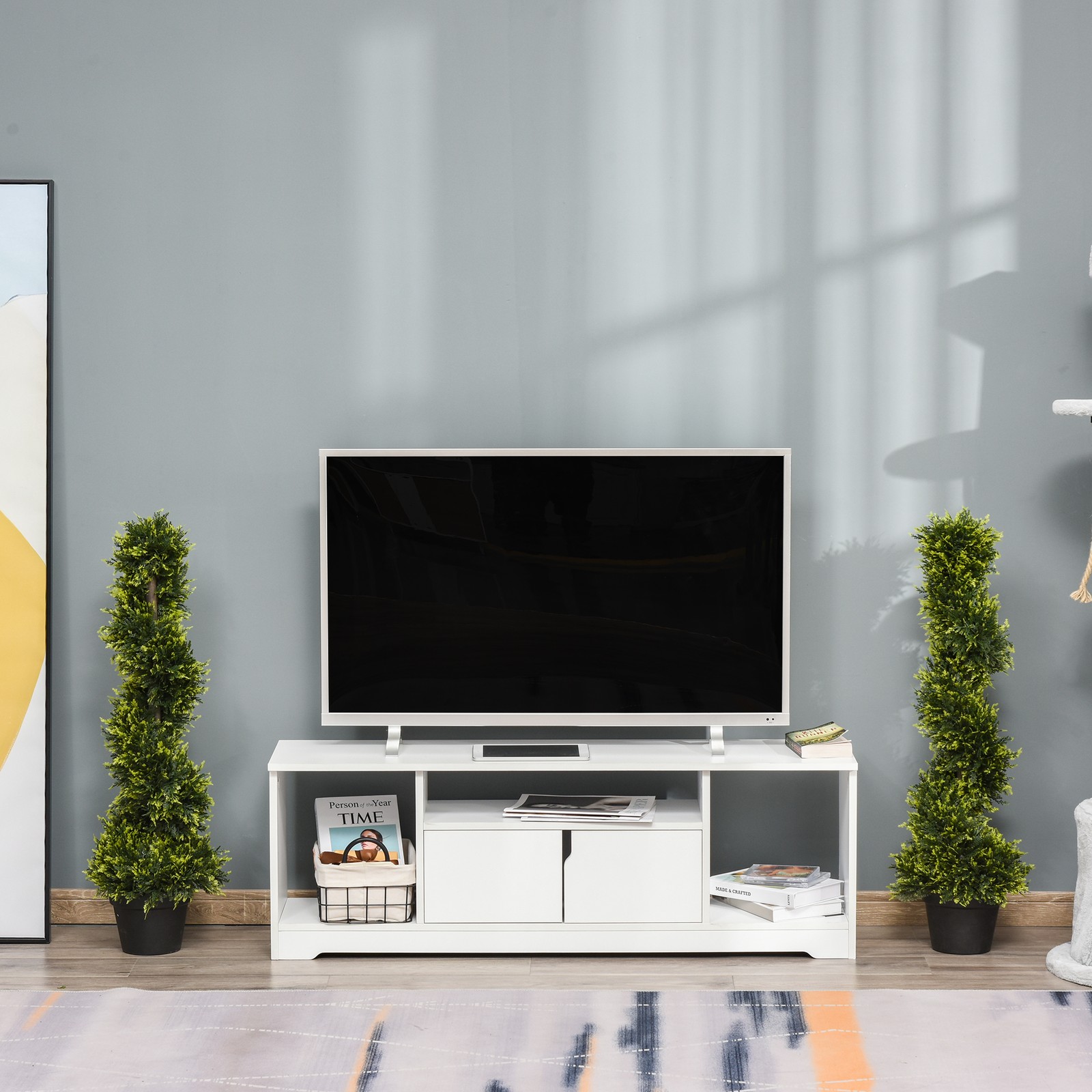 Set Of 2 90cm/3FT Artificial Spiral Topiary Trees w/ Pot Fake Plant Home Garden