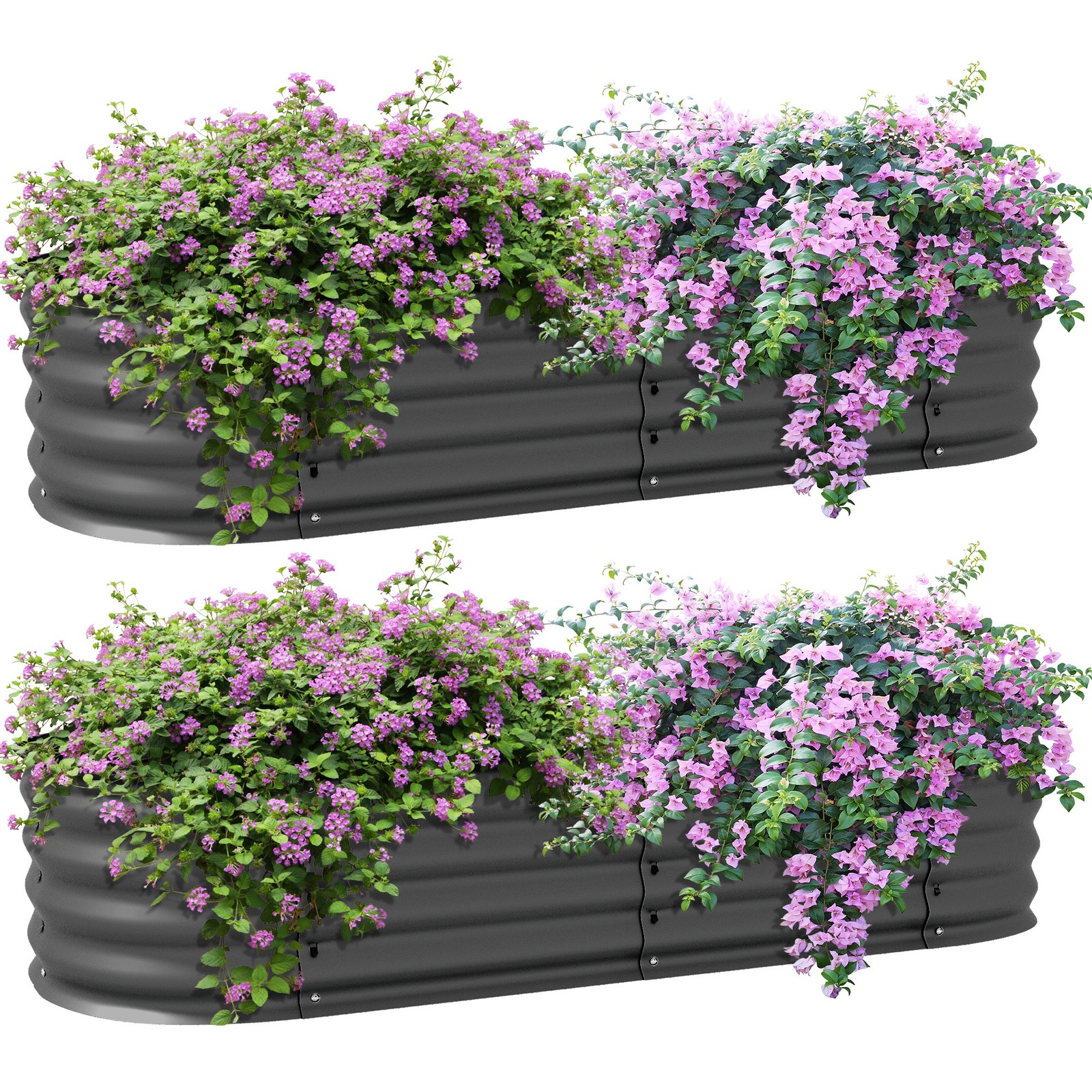 Outsunny Galvanised Raised Garden Bed Planter Box, Pack of 2, Dark Grey
