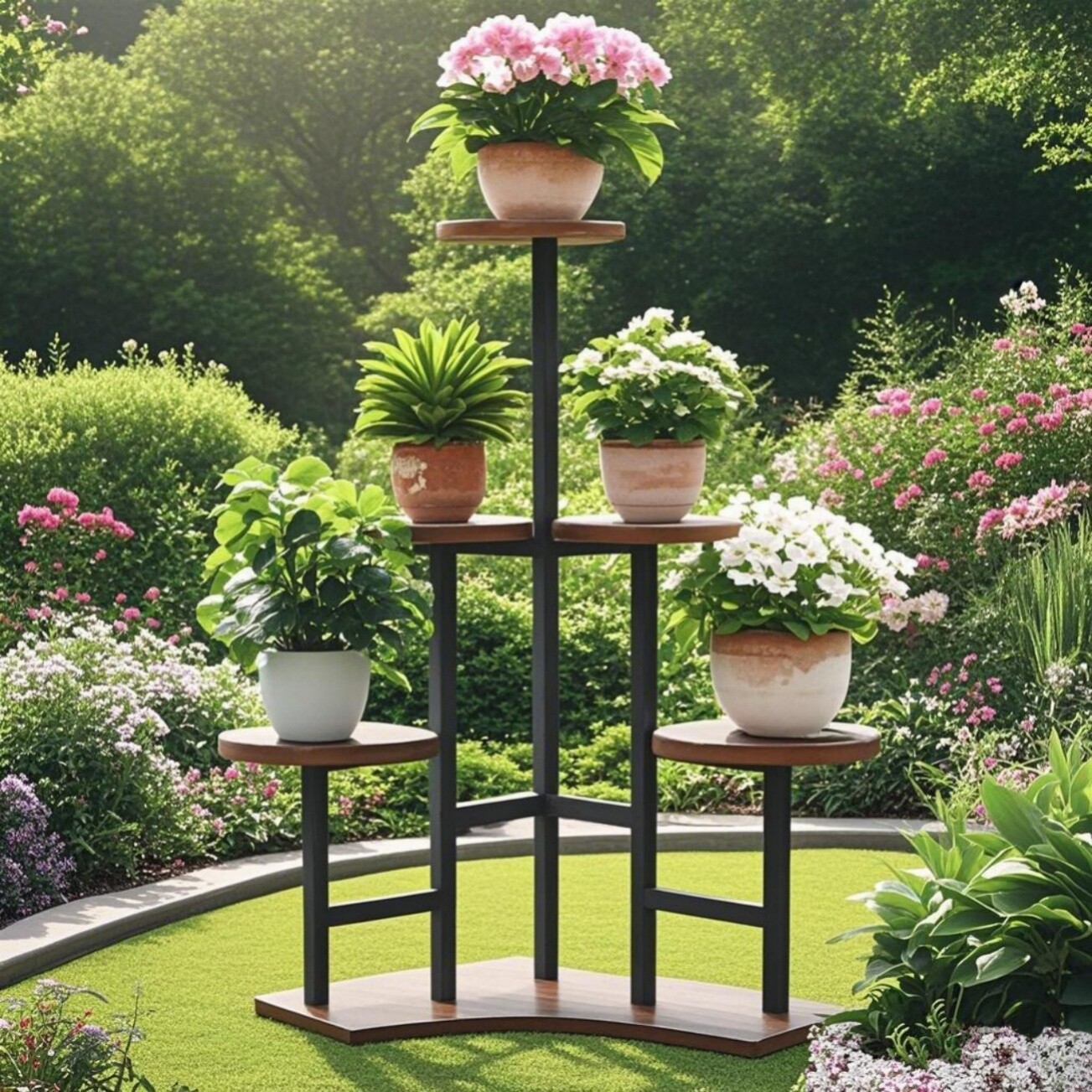 Modern Corner Plant Rack Rust-Resistant Metal Flower Shelf for Living Room Patio