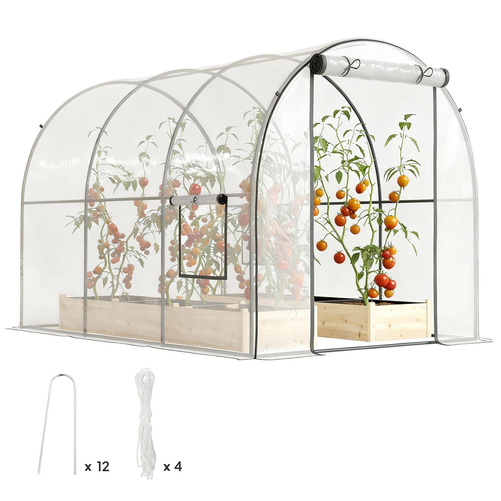 Outsunny 3 x 2 x 2m Polytunnel Greenhouse with Door, Windows, Steel Frame