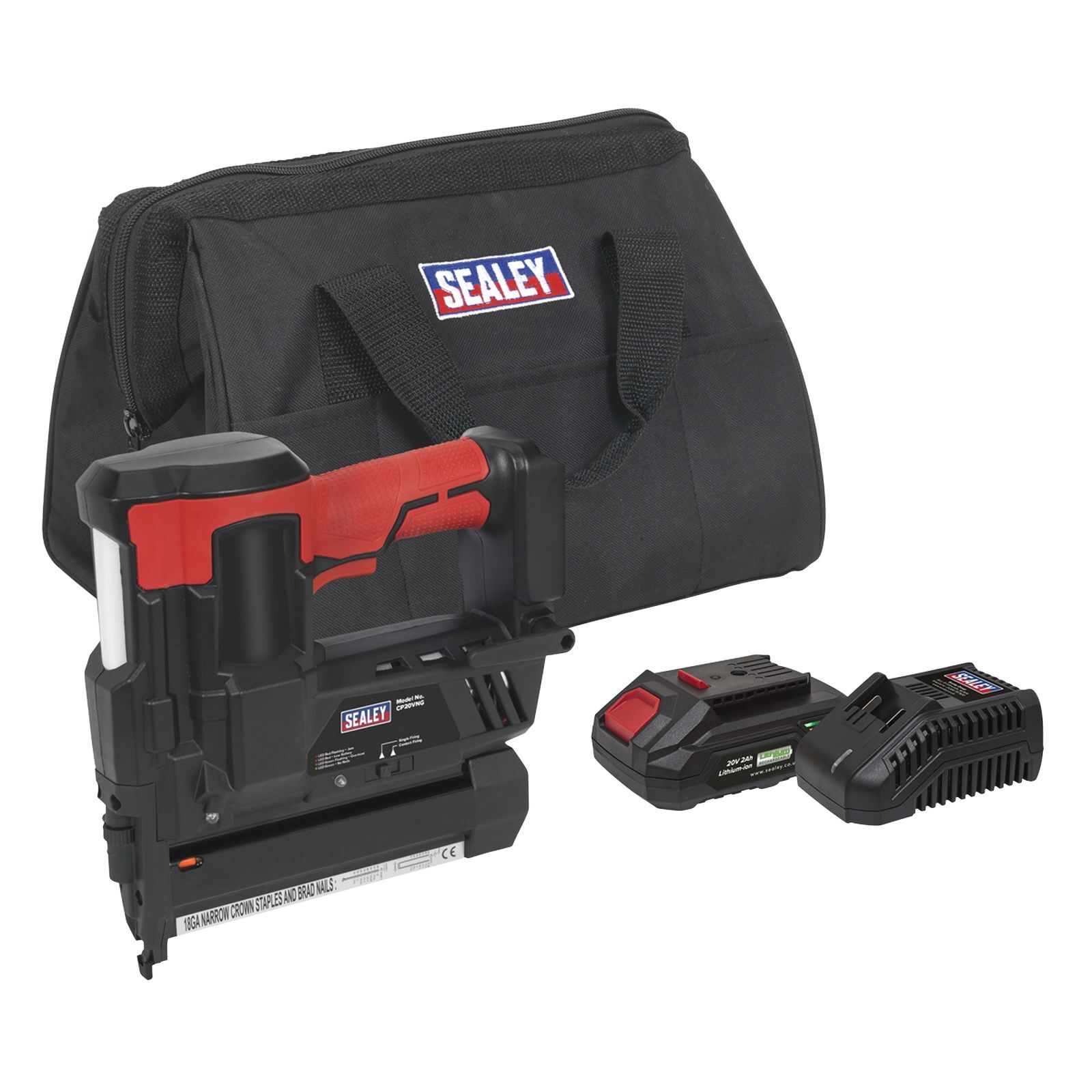 Sealey Cordless Nail/Staple Gun 18G 20V 2Ah Lithium-ion And Bag - CP20VNGKIT1