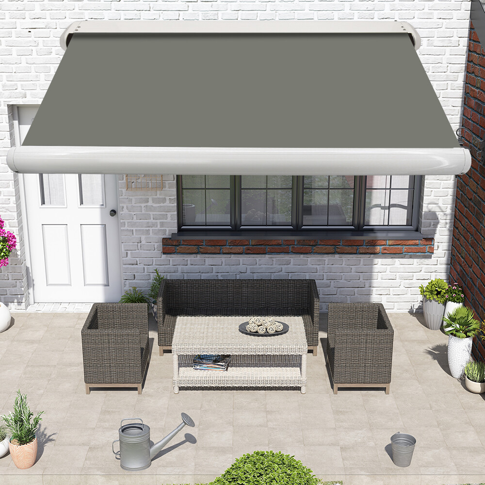 Full Cassette Electric Awning Garden Remote Control Retractable 3.5x2.5M Grey