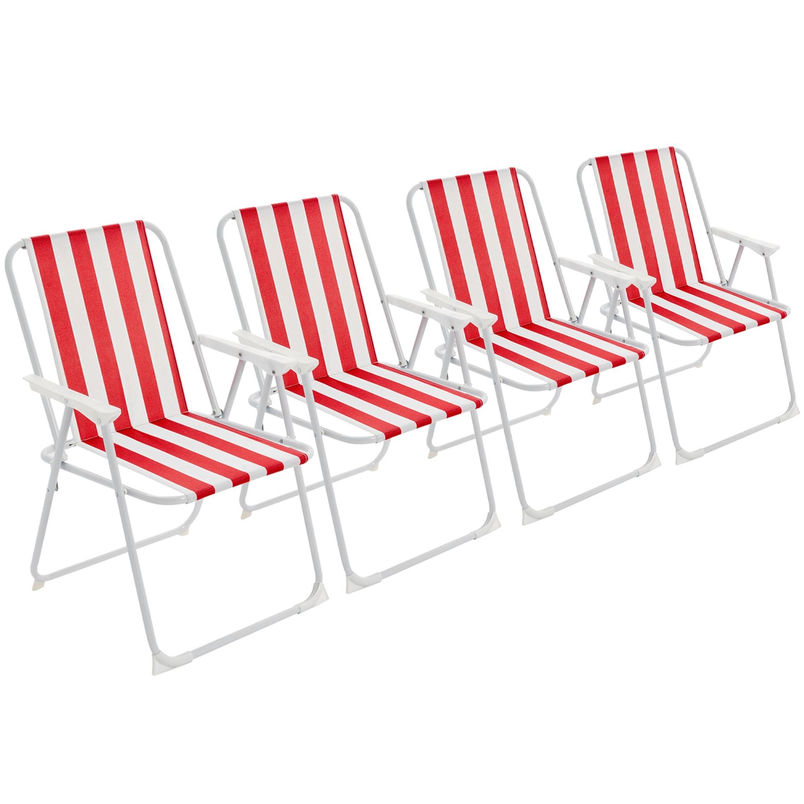Metal Garden Armchair Folding Low Portable Camping Beach Chair, Red Stripe x4
