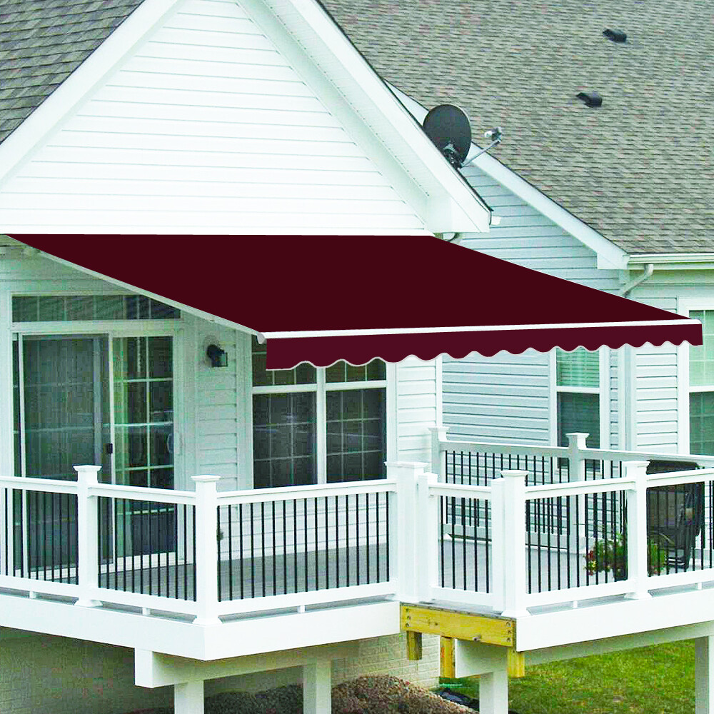3.5m x 2.5m Outdoor Manual Awning Shelter Garden Sun Shade Patio Canopy Wine Red