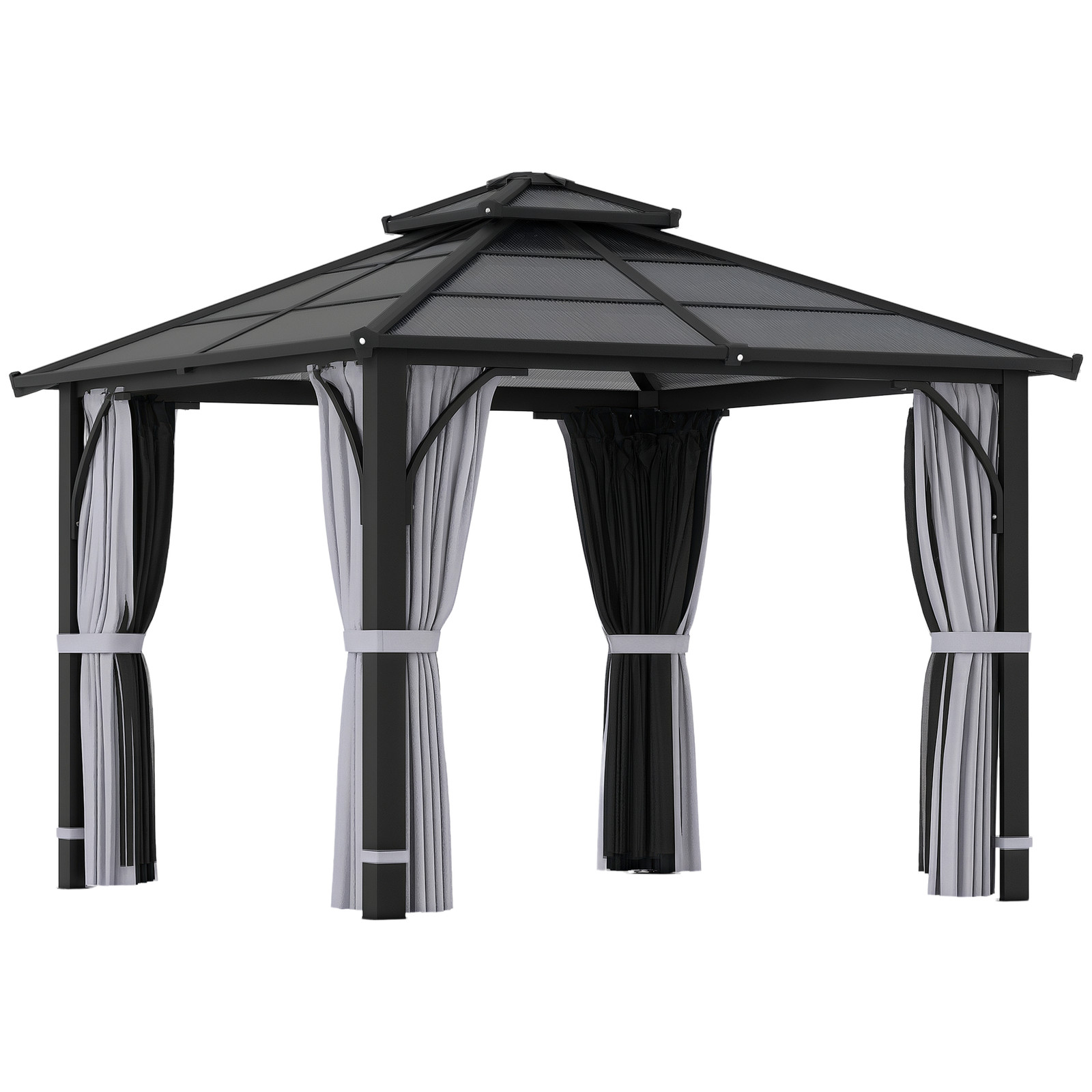 Outsunny 3x3(m) Hardtop Gazebo with Polycarbonate Roof & Sides, Grey