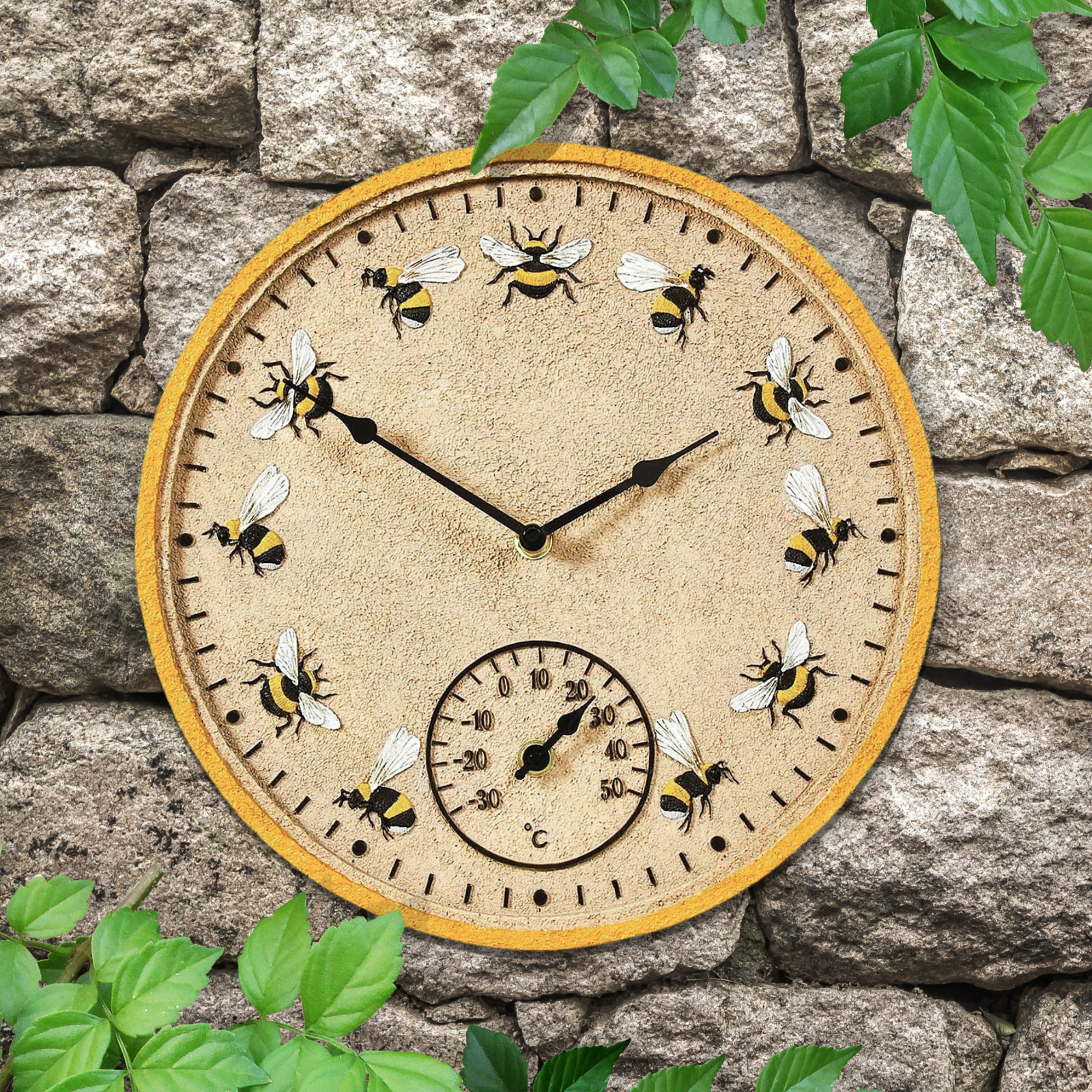 Outdoor Wall Clock Thermometer Novelty Bumble Bee Design Garden Decor 12