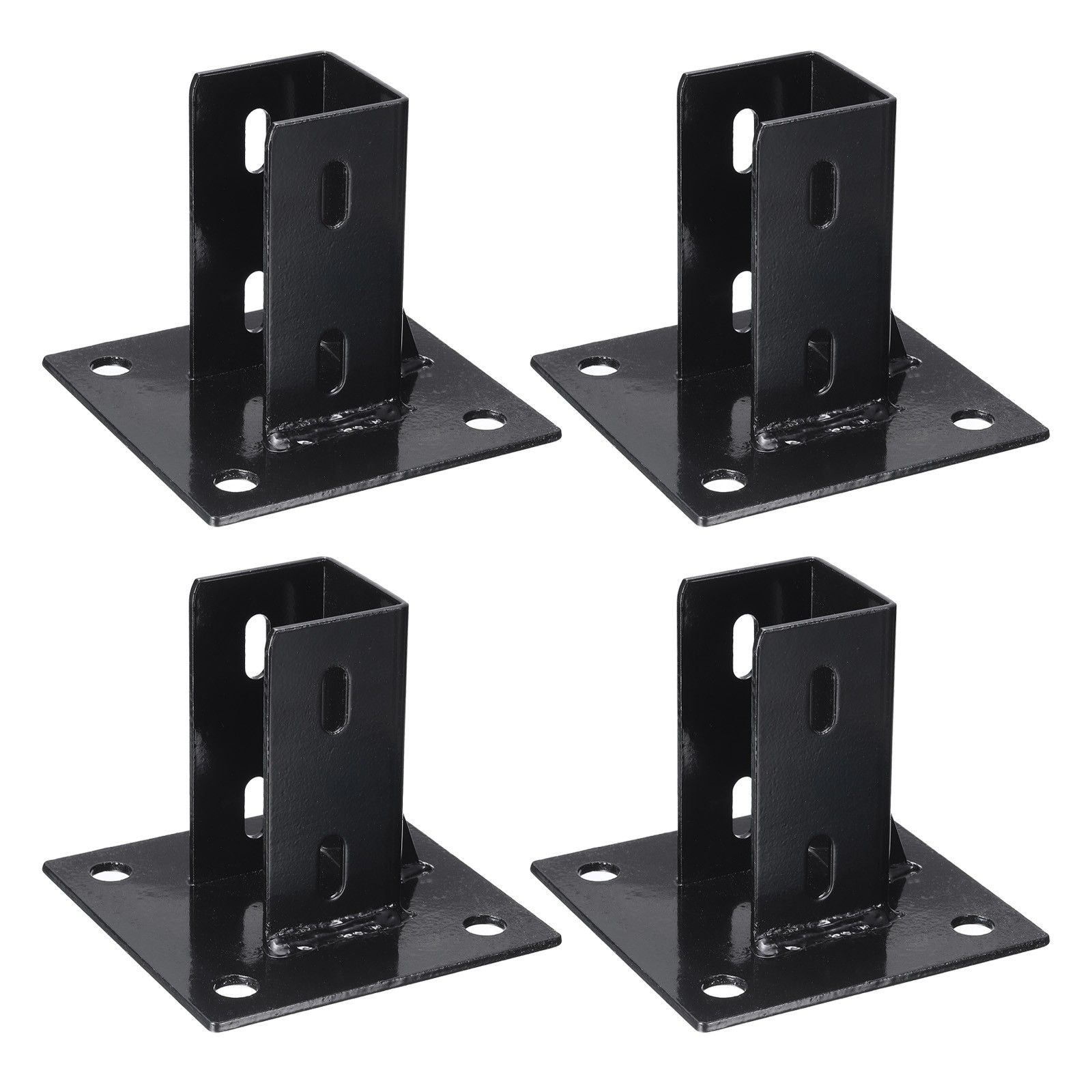 4pcs Post Base with 4 Holes for 2” Single Strut Channel Square, Black