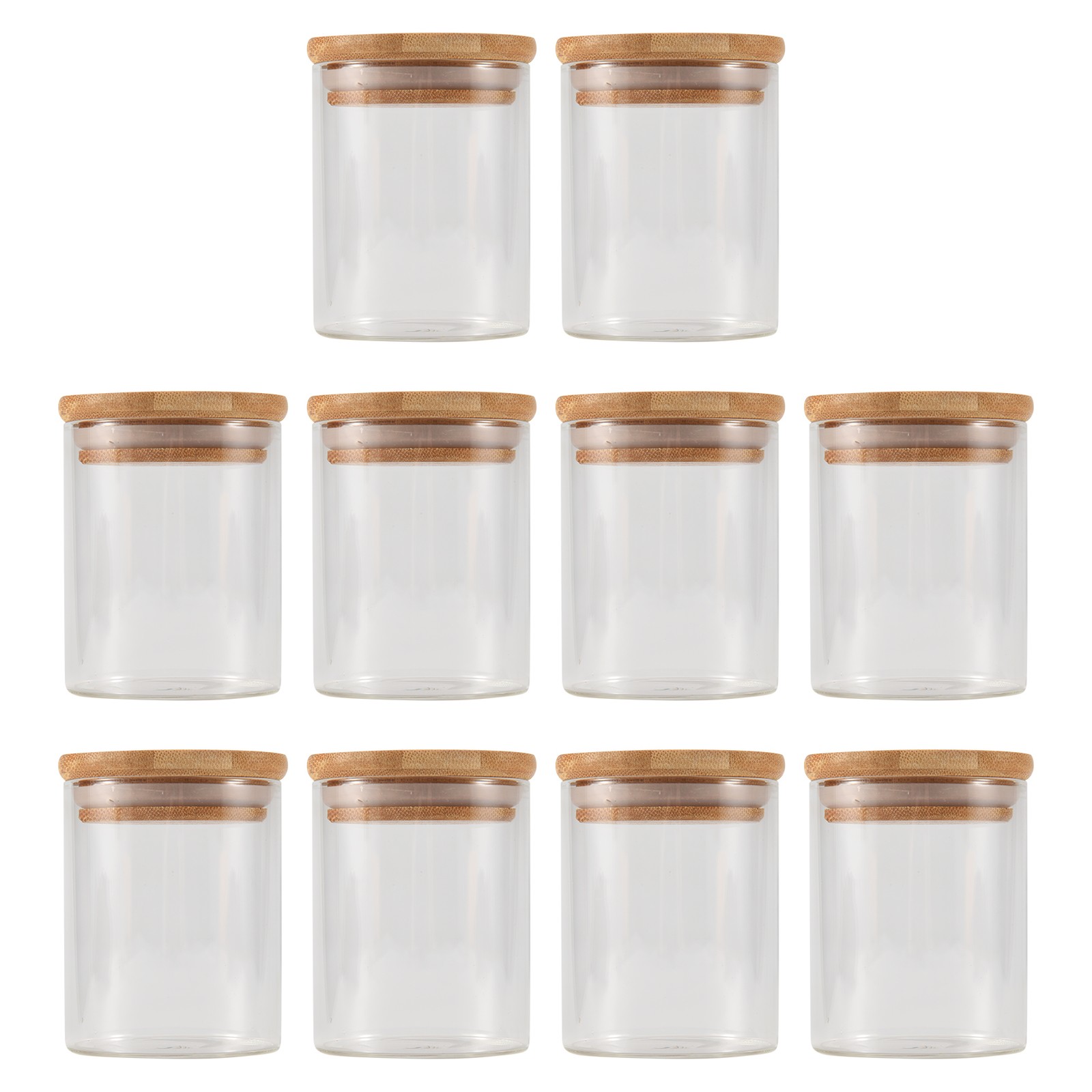 10Pcs Bamboo Wood Lid Glass Jar Airtight Canister Kitchen Storage Bottles1486