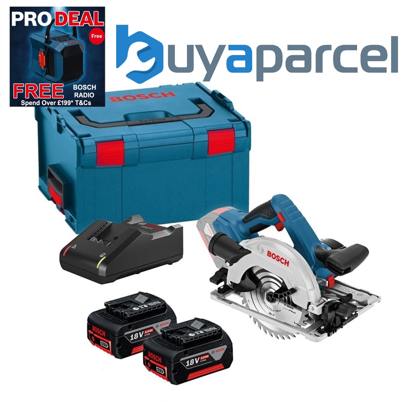 Bosch 18v GKS 18V-57 G 165mm Cordless Circular Saw Inc Guide Rail Base 2 x 5.0ah
