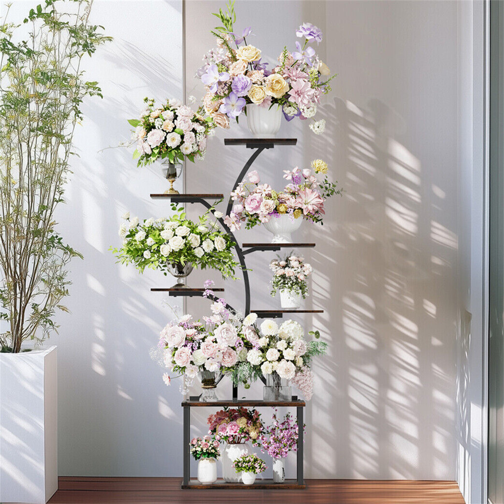 7 Tiered Indoor Curved Plant Stand Tree-Shaped Flower Holder Shelf Display Rack