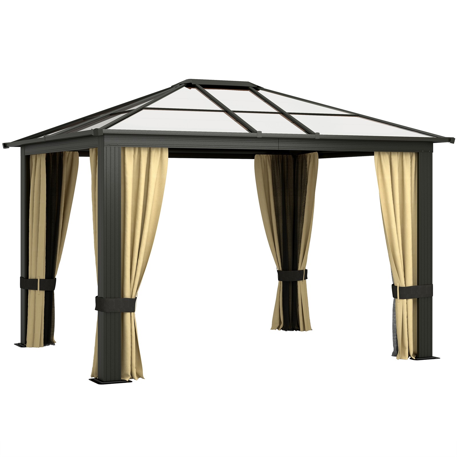 Outsunny 3 x 3.6m Hardtop Gazebo Canopy with Mosquito Netting and Curtains